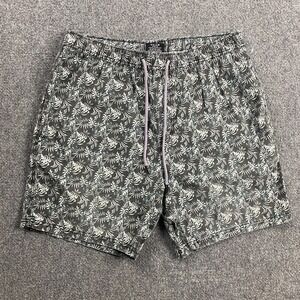 7 Diamonds Swim Trunks Men's Large Hawaiian Gray Stretch Drawstring‎ Polyester